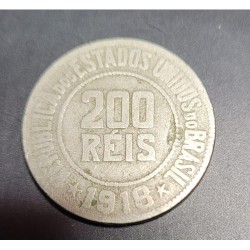 Moeda Brasil república 200 reis 1918 MBC