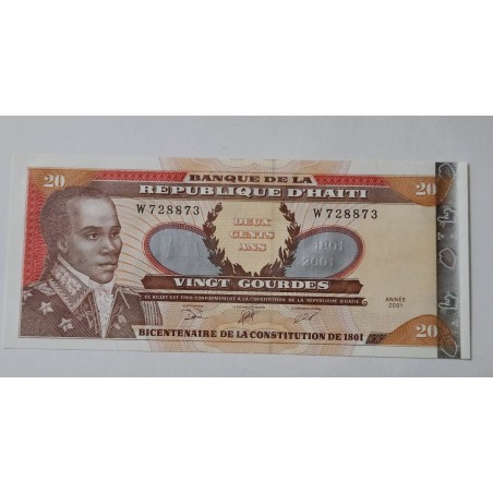 Cédula  Haiti 20 Gourdes Bicentenário da Constituição (2001) - colecionável.