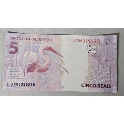 Cédula Brasil 5 reais Letras LJ FE