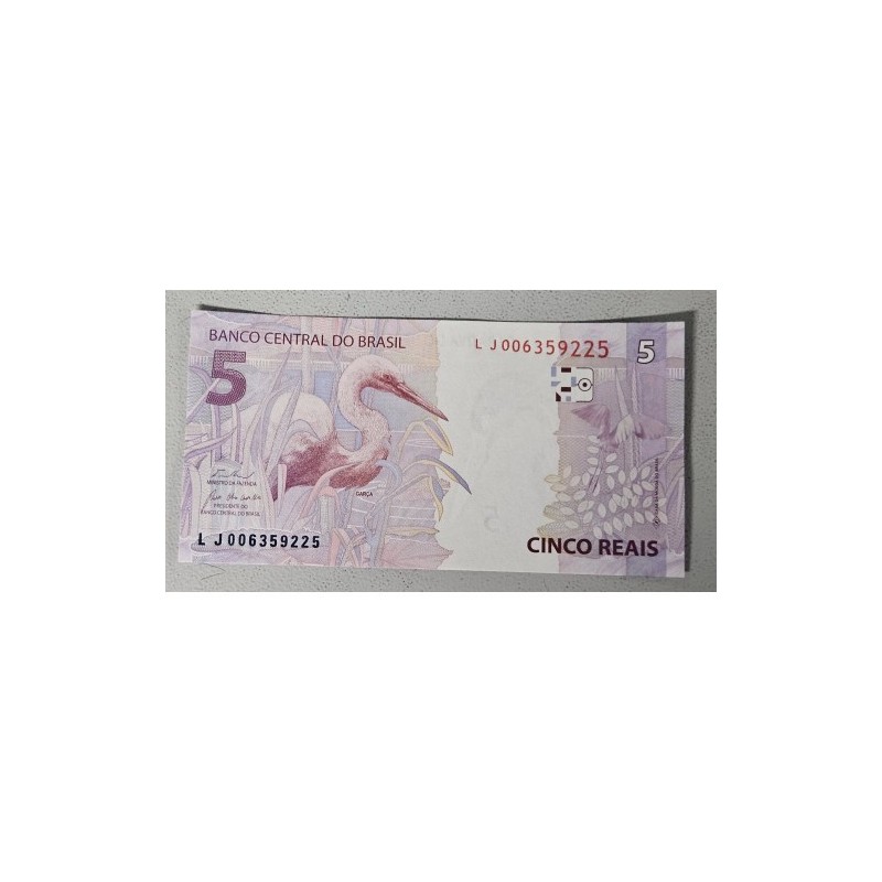 Cédula Brasil 5 reais Letras LJ FE