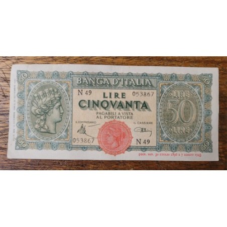 Cédula da Itália 50 liras 1944 P74 Soberba WW2 Segunda Guerra Mundial