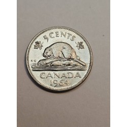 Moeda de 5 Cents Canadá 1964 - Castor - Coleção Elizabeth II