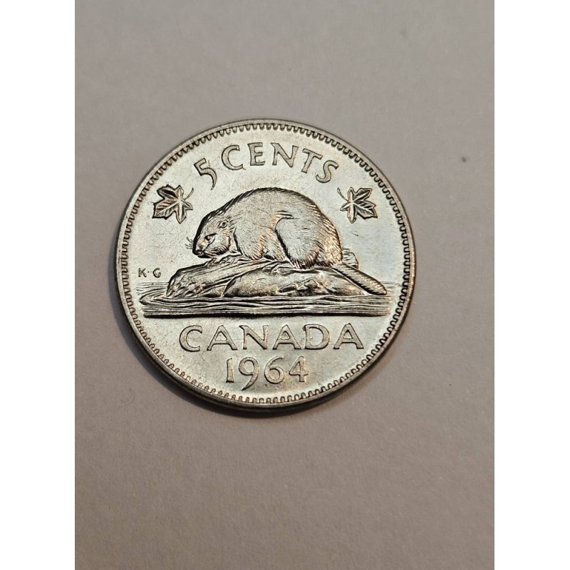 Moeda de 5 Cents Canadá 1964 - Castor - Coleção Elizabeth II