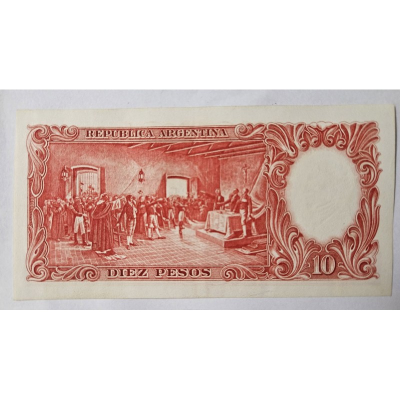 Cédula da Argentina 10 pesos P270 soberba leve dobra central