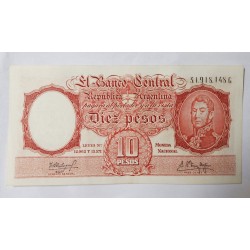 Cédula da Argentina 10 pesos P270 soberba leve dobra central