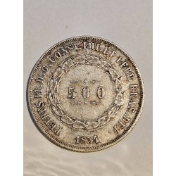 Moeda 500 Réis Brasil Império - 1854 - D. Pedro II