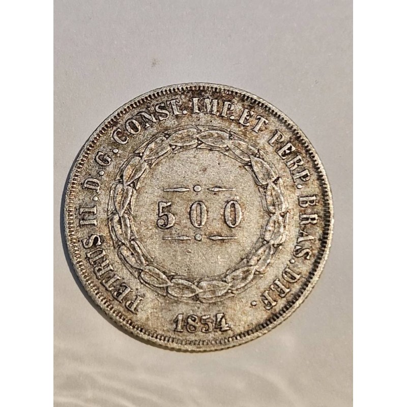 Moeda 500 Réis Brasil Império - 1854 - D. Pedro II