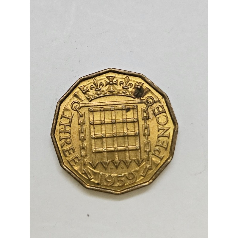 Moeda da Inglaterra 3 pence 1959 Rainha Elizabeth II