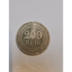 Moeda Brasil 200 réis 1889 império cupro niquel