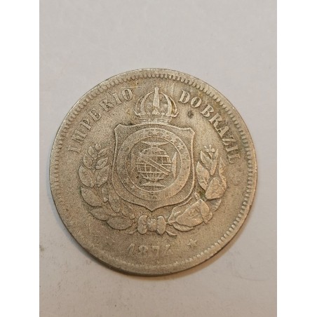 Moeda Brasil 100 réis 1874 data difícil império