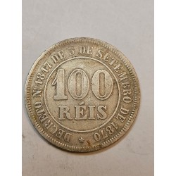 Moeda Brasil 100 réis 1874 data difícil império