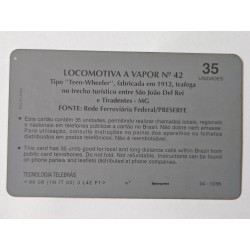 Cartão Telefônico Telebrás - Série Locomotivas - Locomotiva a Vapor nº 42 - Item de Colecionador