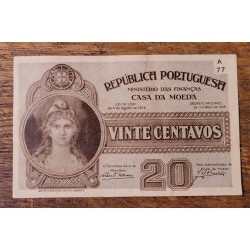 Cédula de Portugal 20 centavos 1925 soberba