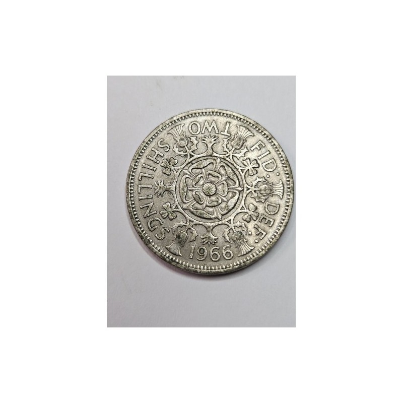 Moeda da Inglaterra 2 shillings 1966 Rainha Elizabeth II