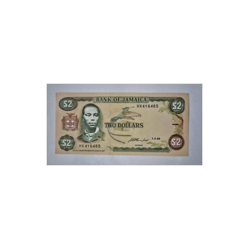 Cédula da Jamaica 2 dólares P69e 1993 FE
