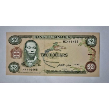 Cédula da Jamaica 2 dólares P69e 1993 FE
