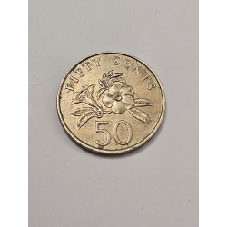 Moeda Singapura 50 Cents 1988 - Flor de Allamanda Amarela / Brasão Nacional