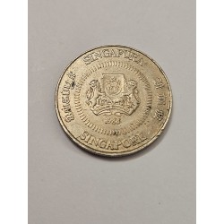 Moeda Singapura 50 Cents 1988 - Flor de Allamanda Amarela / Brasão Nacional