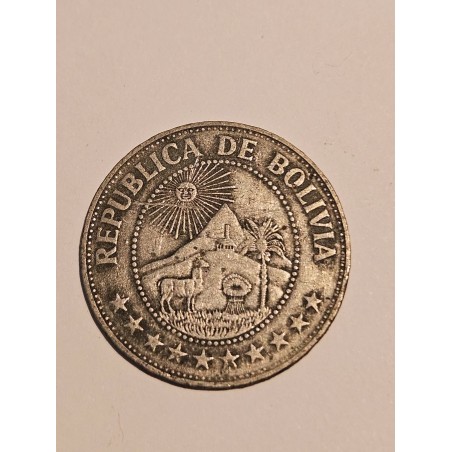Moeda Bolívia 1 Peso Boliviano 1969 - Emblema Nacional e Sol Radiante - Data Clássica