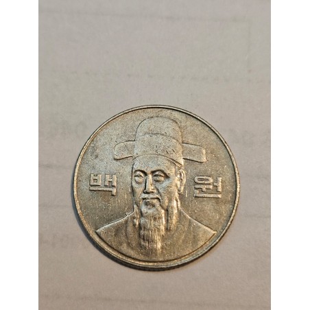 Moeda Coreia do Sul 100 Won (2000) - Almirante Yi Sun-Sin - Herói Nacional Coreano