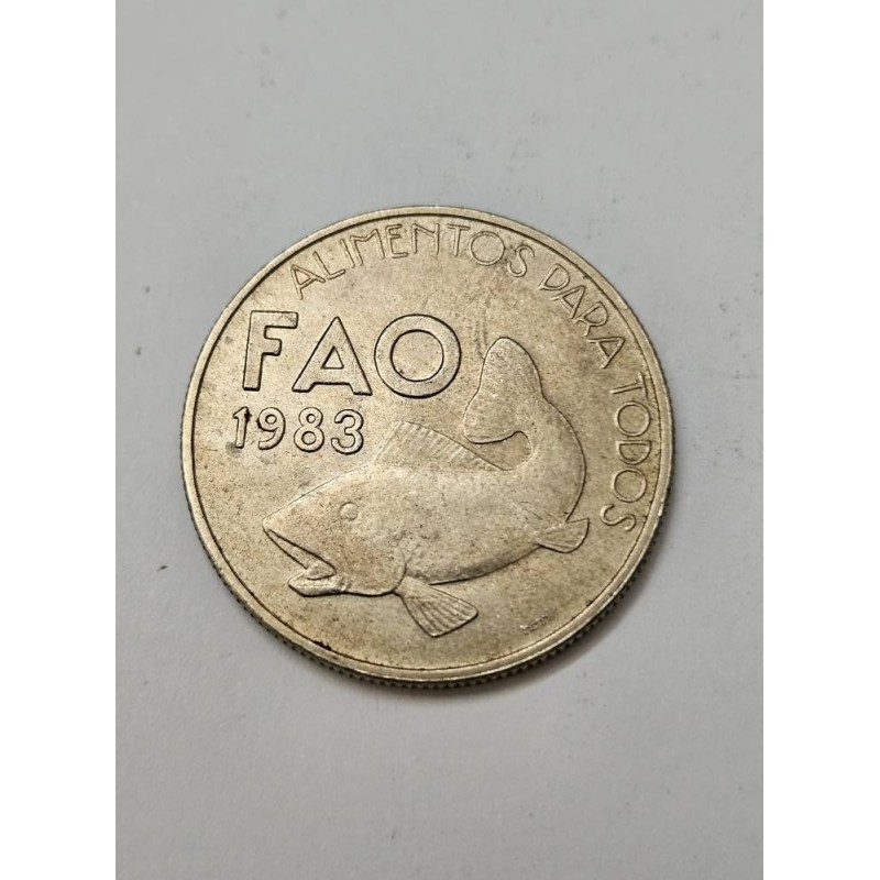 Moeda Comemorativa Portugal 25 Escudos 1983 - FAO (Bacalhau/Pescas)