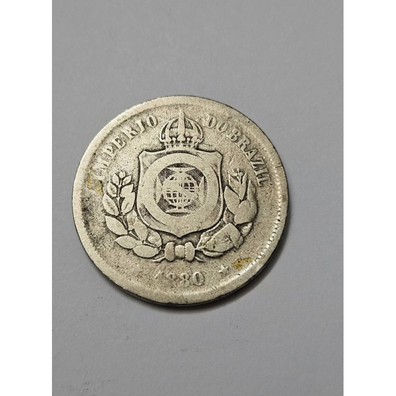 Moeda Brasil Império 100 réis 1880 data escassa