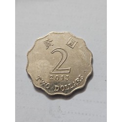 Moeda Hong Kong 2 Dólares 2013 - Formato Ondulado (12 Entalhes) / Flor de Bauhinia