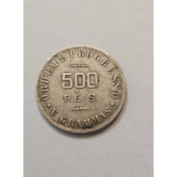 Moeda Brasil Republica 500 réis 1907 prata MBC