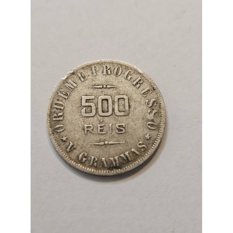 Moeda Brasil Republica 500 réis 1907 prata MBC