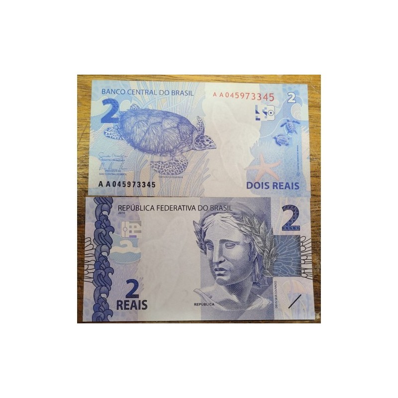 Cédula Brasil 2 reais letras AA Guido Mantega FE