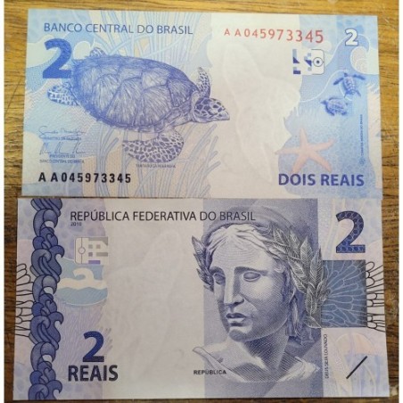 Cédula Brasil 2 reais letras AA Guido Mantega FE