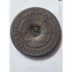 Moeda Brasil XL reis 1786 Carimbo escudete C322 Cobre Colonia
