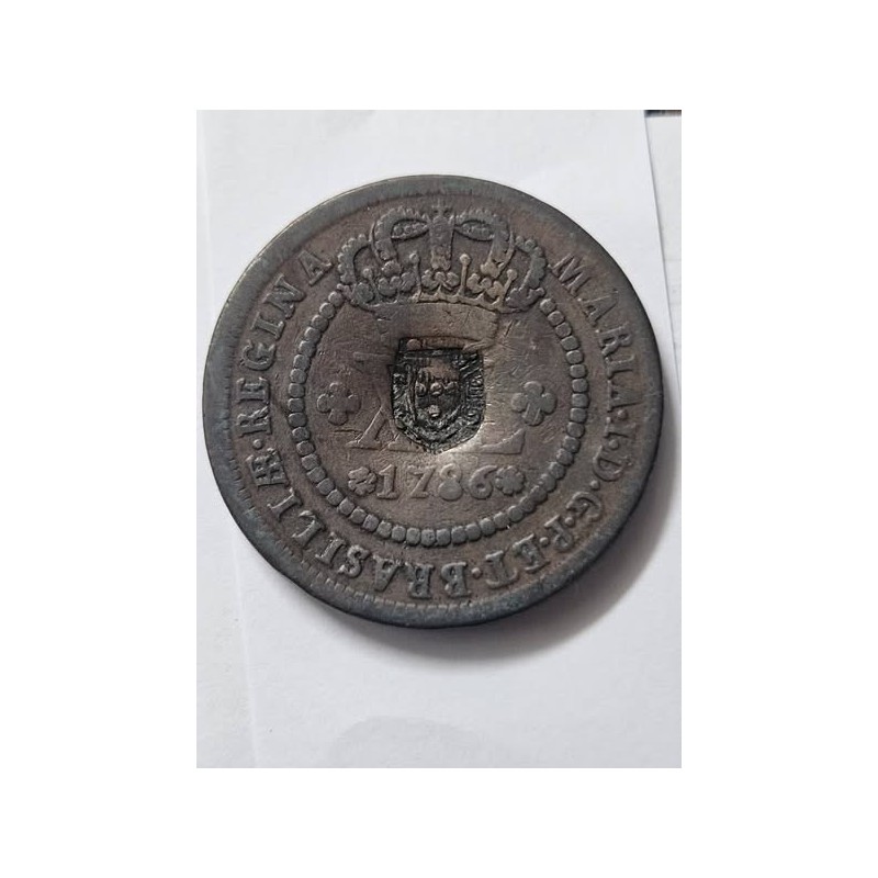 Moeda Brasil XL reis 1786 Carimbo escudete C322 Cobre Colonia