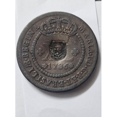 Moeda Brasil XL reis 1786 Carimbo escudete C322 Cobre Colonia