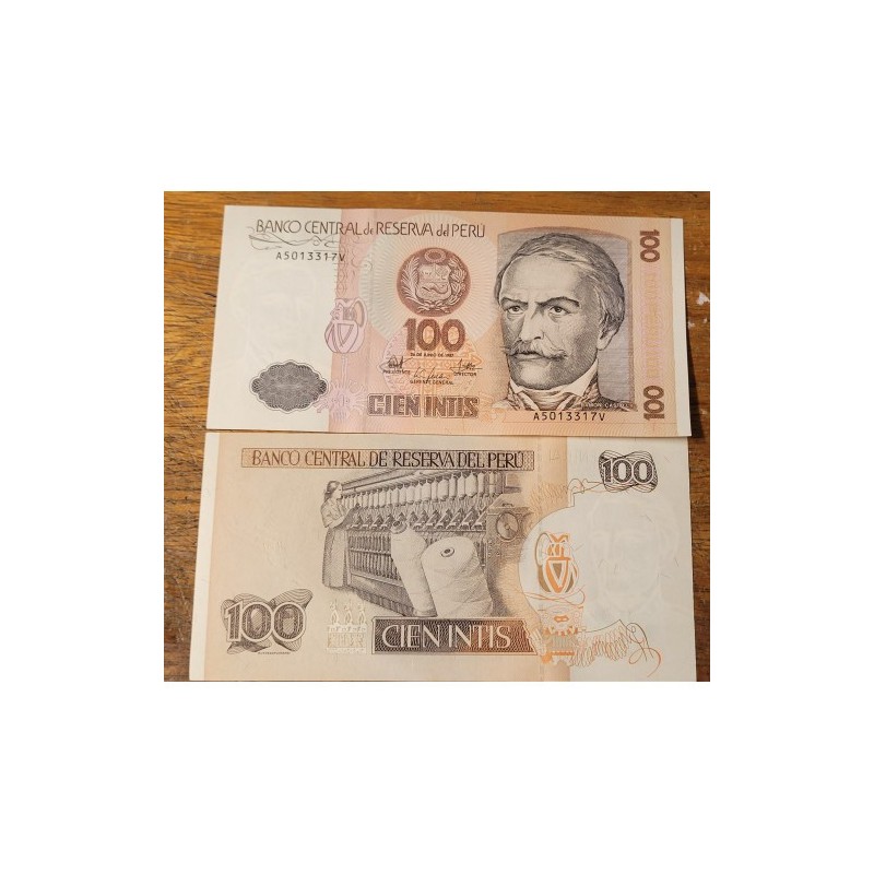 Cédula do Peru 100 intis FE