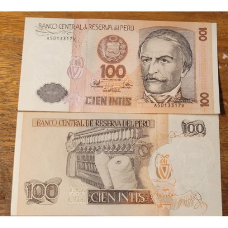 Cédula do Peru 100 intis FE