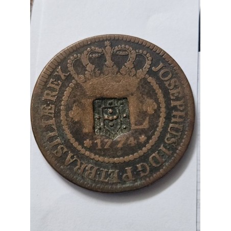 Moeda Brasil XL reis 1774 carimbo escudete C137 MBC Cobre