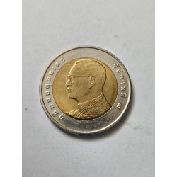 Moeda Bimetálica Tailândia 10 Baht (1988-2008) - Rei Rama IX e Templo Wat Arun