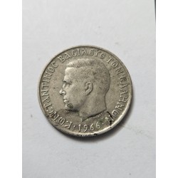 Moeda Reino da Grécia 5 Dracmas 1966 - Constantino II / Brasão Coroado e Defensores