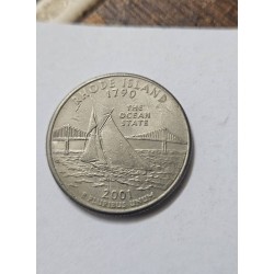 Moeda EUA Quarter Dollar 2001 - Rhode Island - Navio e Ponte (The Ocean State)