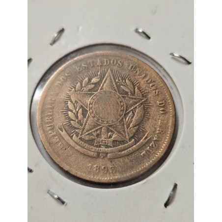 Moeda Brasil republica 20 réis 1893 Vintém Bronze MBC