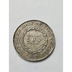 Moeda Brasil Império 500 réis 1860 prata Terceiro Sistema
