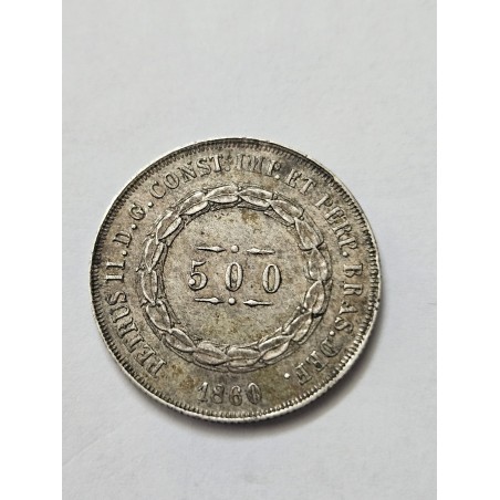 Moeda Brasil Império 500 réis 1860 prata Terceiro Sistema