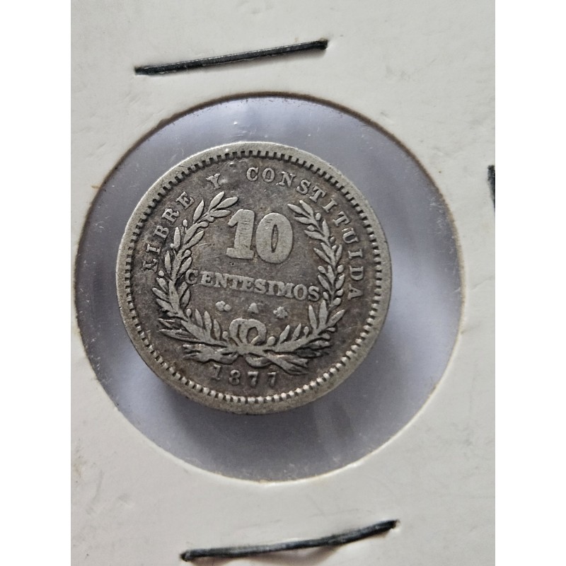 Moeda do Uruguai 10 centesimos 1877 prata