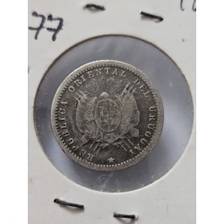 Moeda do Uruguai 10 centesimos 1877 prata