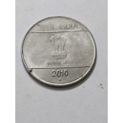 Moeda Índia 2 Rupees 2010 - Mão da Vitória (Peace Sign) - Aço Inoxidável