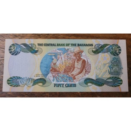 Cédula de Bahamas meio dólar Fe P68 Rainha Elizabeth II