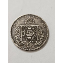 Moeda Brasil Império 1000 réis 1860 prata terceiro sistema MBC