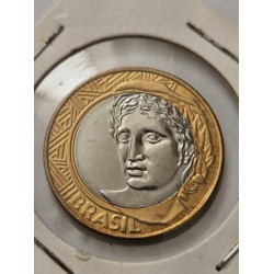 Moeda Brasil 1 real 2002 Flor de Cunho