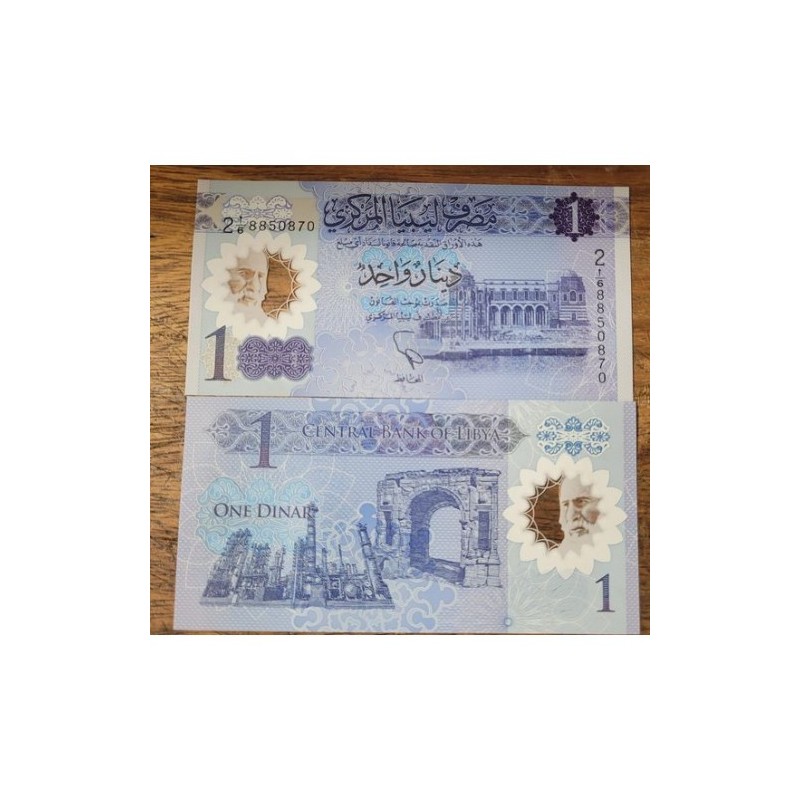 Cédula da Líbia 1 dinar polímero FE